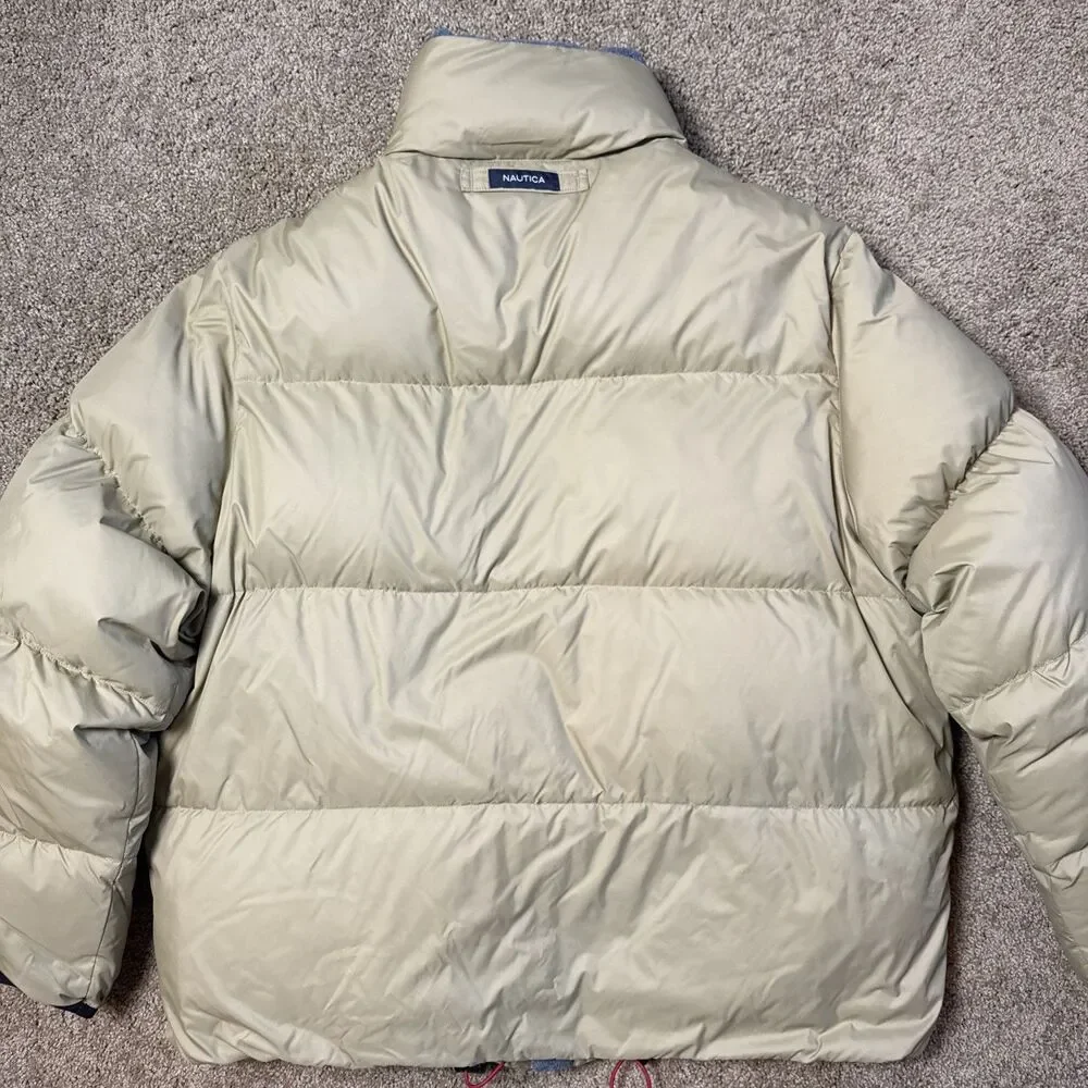 Nautica Men’s Puffer Coat 80% Down 20%‎ Waterfowl Feather Beige Sz L EUC Winter